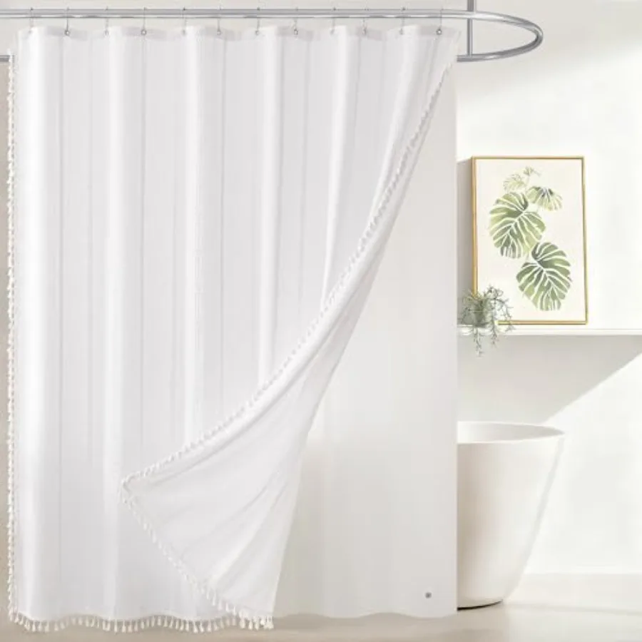 Linen Texture 3 in 1 Farmhouse Shower Curtain Set with Tassel, Boho Fabric Shower Curtains for Bathroom, White, 72W x 96L
Linen Texture 3 in 1 Farmhouse Shower Curtain Set with Tassel, Boho Fabric Shower Curtains for Bathroom, White, 72W x 96L