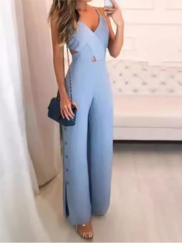 Lady Elegant Solid Jumpsuit Fashion Sexy V Neck Hollow Spaghetti Strap High Waist Wide Leg Pants Jumpsuits For Women Clothes New
Lady Elegant Solid Jumpsuit Fashion Sexy V Neck Hollow Spaghetti Strap High Waist Wide Leg Pants Jumpsuits For Women Clothes New