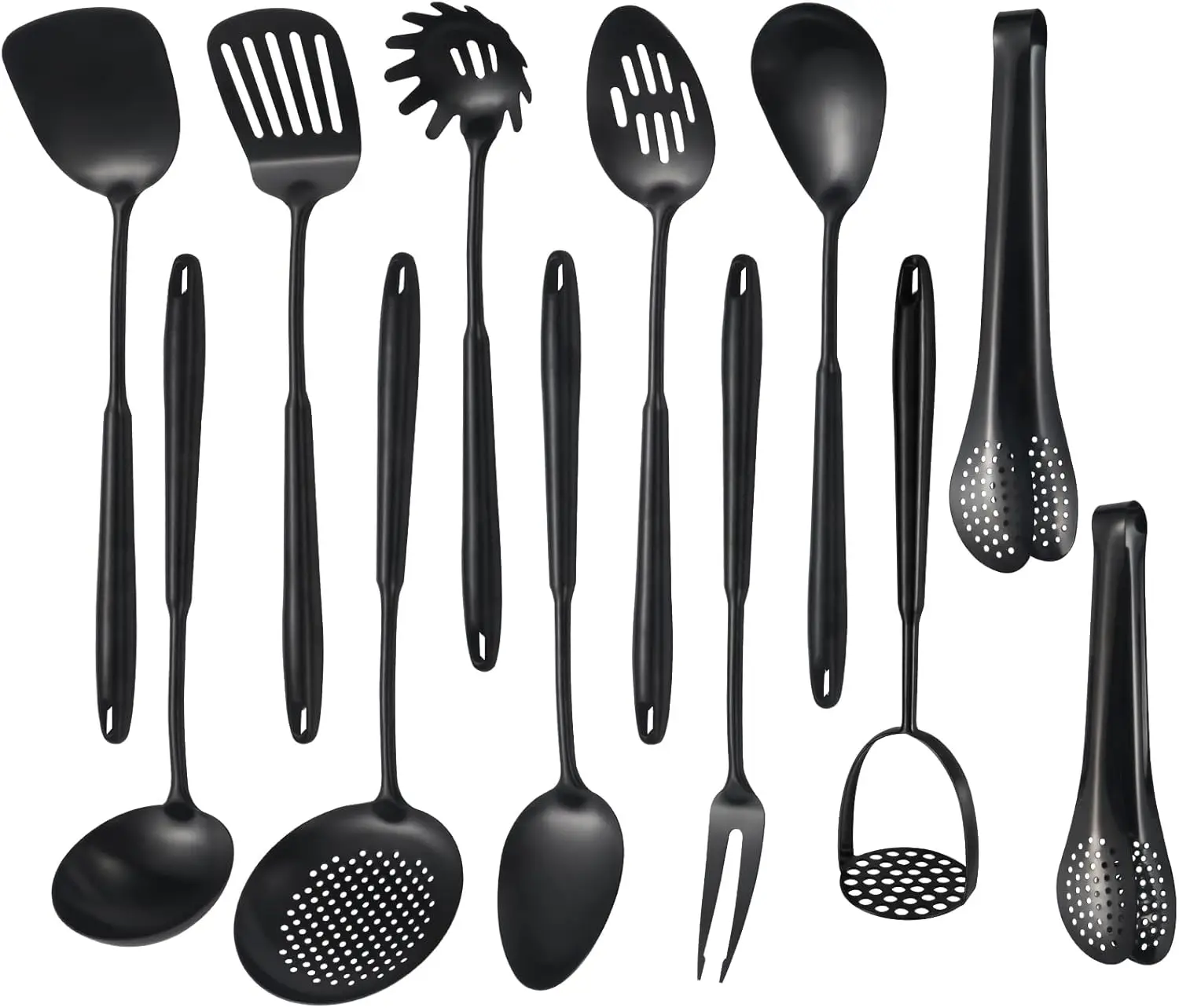 12-Piece Stainless Steel Kitchen Utensils Set, Black, Dishwasher Safe, Ergonomic Design
12-Piece Stainless Steel Kitchen Utensils Set, Black, Dishwasher Safe, Ergonomic Design