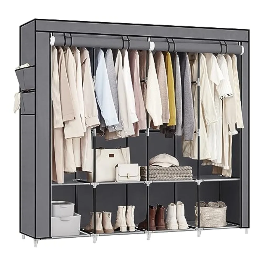 Portable Closet Wardrobe Closet Organizer with Cover 4 Hanging Rods and Shelves 4 Side Pockets 66.9 x 17.7 x 65.7 Inch Large Ca
Portable Closet Wardrobe Closet Organizer with Cover 4 Hanging Rods and Shelves 4 Side Pockets 66.9 x 17.7 x 65.7 Inch Large Ca