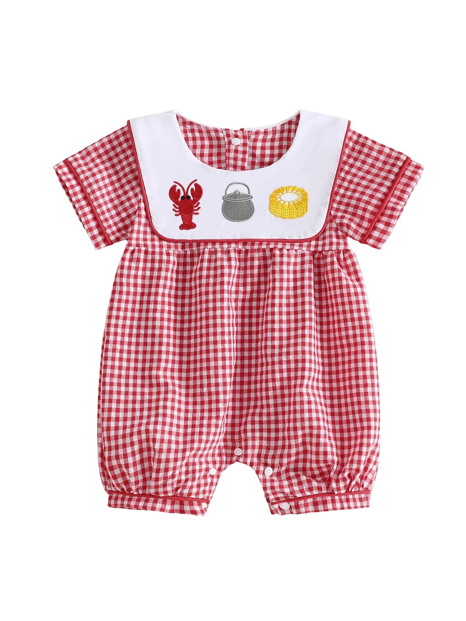Toddler Boy Beach Romper Crab Seafood Whale Embroidery Gingham Smocked Bib Collar Short Sleeve Jumpsuit Summer Outfit
Toddler Boy Beach Romper Crab Seafood Whale Embroidery Gingham Smocked Bib Collar Short Sleeve Jumpsuit Summer Outfit