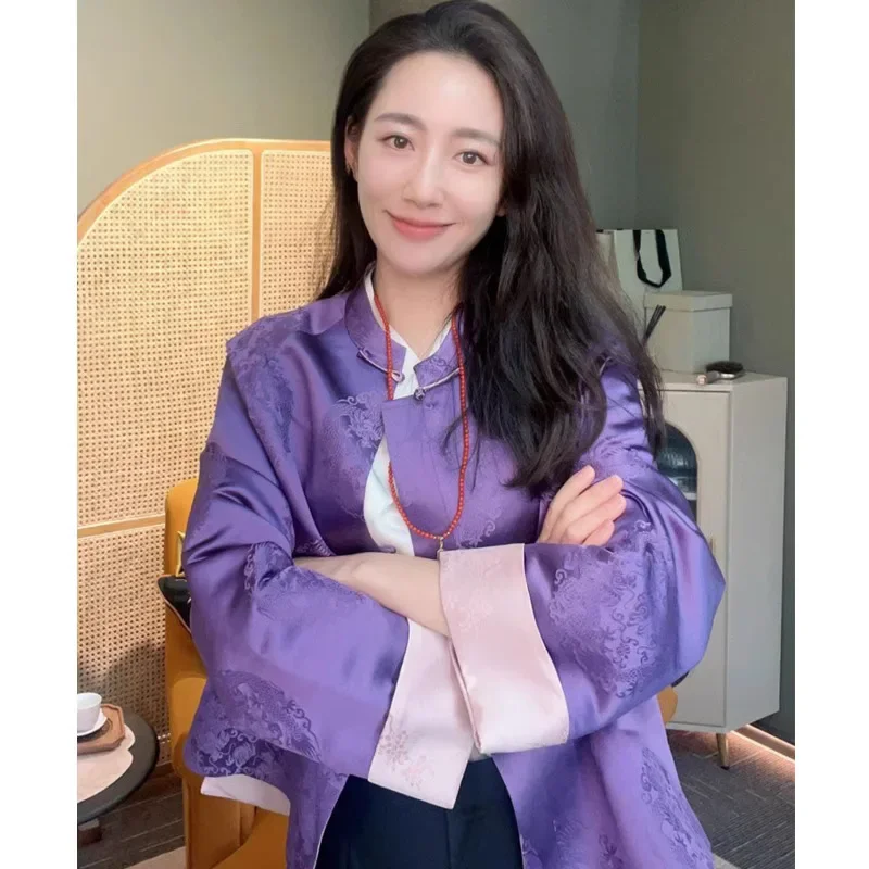 Purple Jackets Lady New Chinese Style Improved Tang Clothes Long Sleeve Satin Coats Hanfu Vintage Button Down Costumes Outwear
Purple Jackets Lady New Chinese Style Improved Tang Clothes Long Sleeve Satin Coats Hanfu Vintage Button Down Costumes Outwear