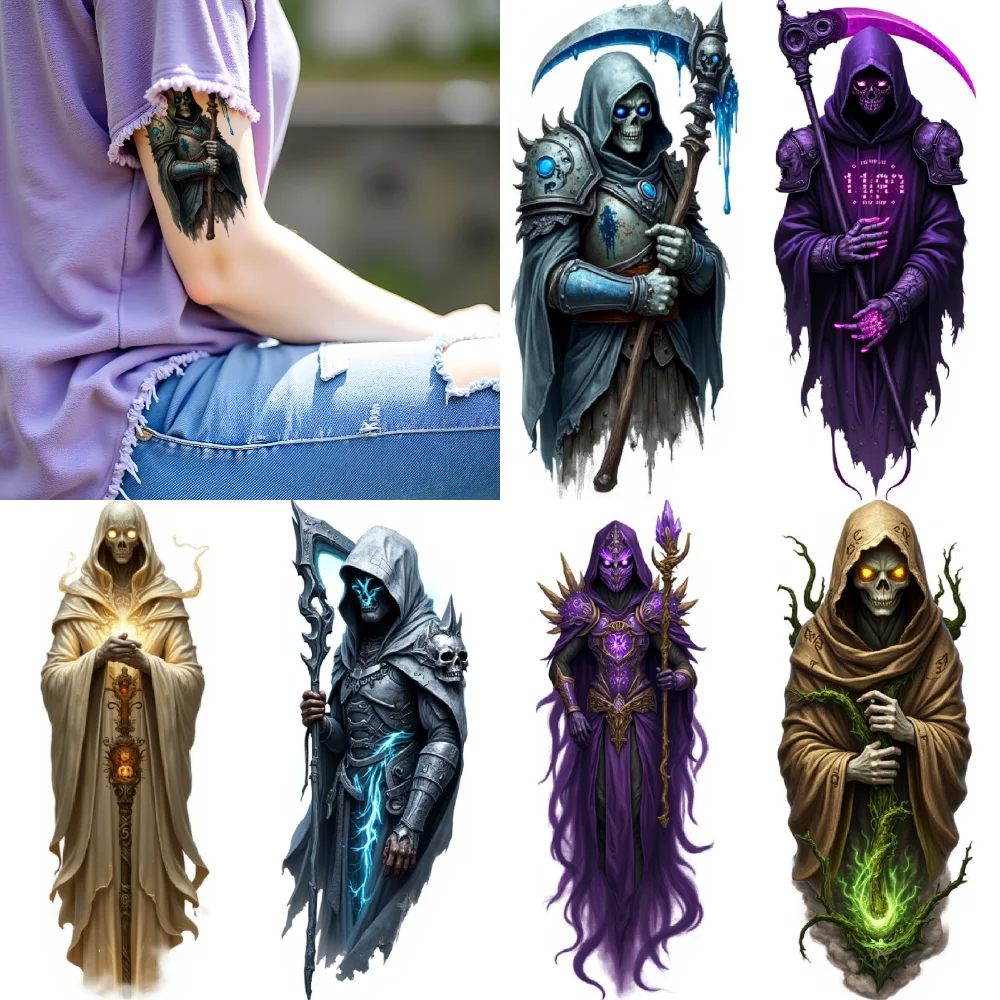 3pcs Temporary Tattoo Waterproof Long-lasting Body Stickers Dark Sorcerers Skulls Scythes For Men Women Arms
3pcs Temporary Tattoo Waterproof Long-lasting Body Stickers Dark Sorcerers Skulls Scythes For Men Women Arms