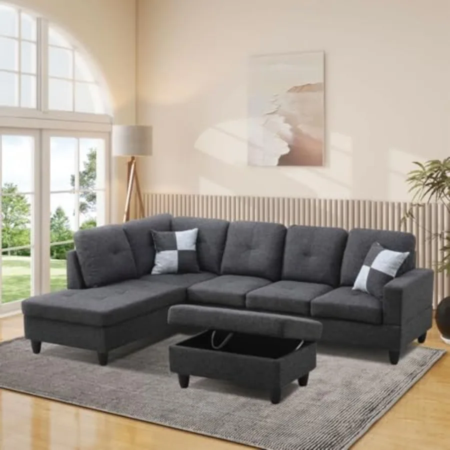 L-Shaped 3-Piece Flannel Sofa with Storage Ottoman Set, Sectional Couch Sofa Set for Living Room, Office, Small Space, Black Gr
L-Shaped 3-Piece Flannel Sofa with Storage Ottoman Set, Sectional Couch Sofa Set for Living Room, Office, Small Space, Black Gr