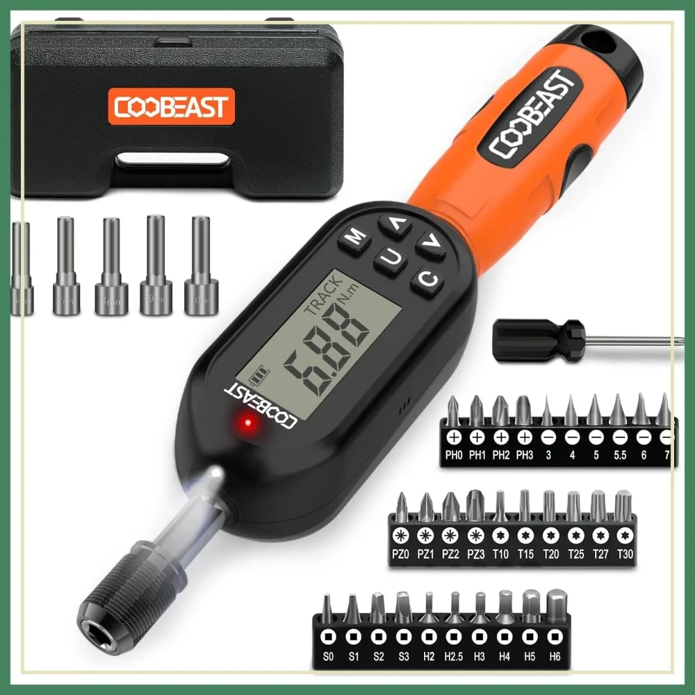 38pcs Torque Screwdriver Set 1.01-106.2 in-lbs/0.11-12 Nm Digital Wrench with Buzzer/LED for Gunsmithing, Scope Mounting
38pcs Torque Screwdriver Set 1.01-106.2 in-lbs/0.11-12 Nm Digital Wrench with Buzzer/LED for Gunsmithing, Scope Mounting
