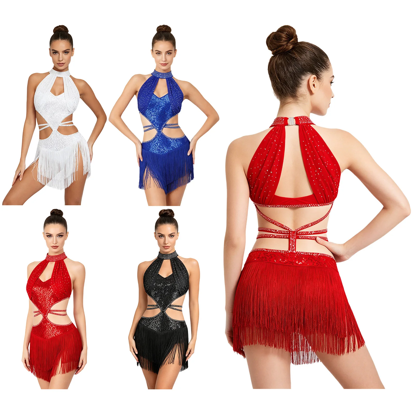 Women Tassel Latin Dance Dress Ruched Mesh Overlay Bodice Glittery Rhinestone Sequin Backless Ballet Leotard Performance Costume
Women Tassel Latin Dance Dress Ruched Mesh Overlay Bodice Glittery Rhinestone Sequin Backless Ballet Leotard Performance Costume