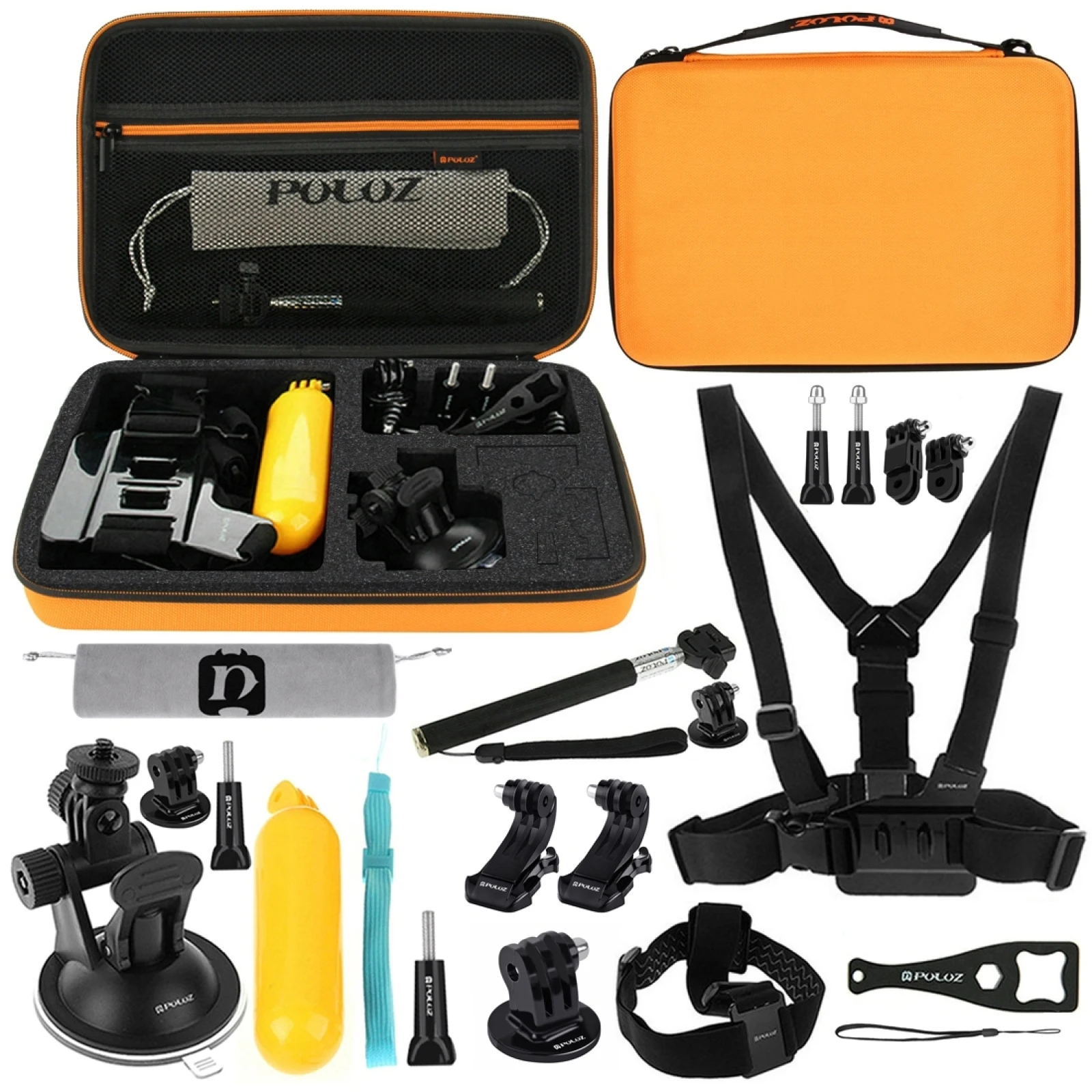PULUZ 20 in 1 Accessories Combo Kits with Orange EVA Case (Chest Strap + Head Strap + Suction Cup Mount + 3-Way Pivot Arm
PULUZ 20 in 1 Accessories Combo Kits with Orange EVA Case (Chest Strap + Head Strap + Suction Cup Mount + 3-Way Pivot Arm