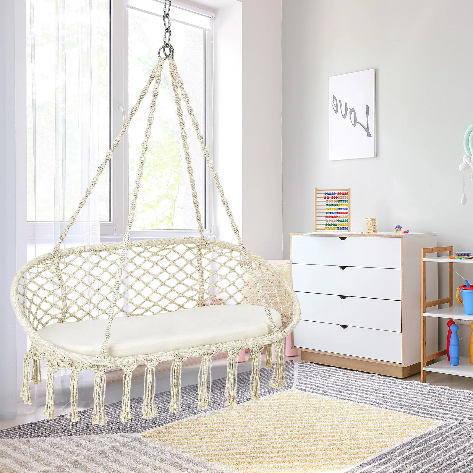 2 Person Hanging Hammock Chair w/ Cushion Macrame Swing 330 lbs Capacity
2 Person Hanging Hammock Chair w/ Cushion Macrame Swing 330 lbs Capacity