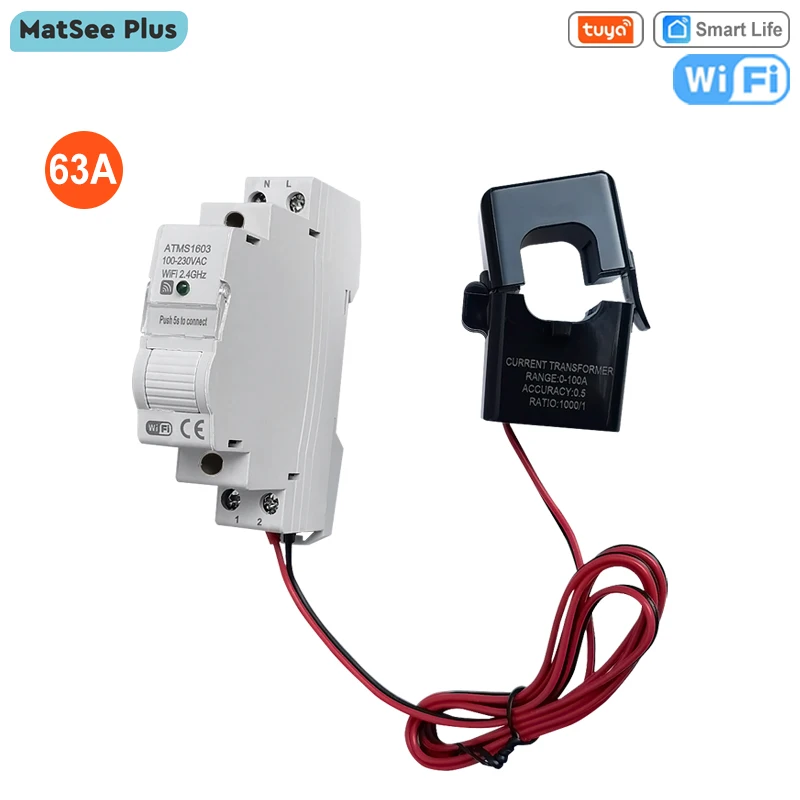Умный счетчик энергии Tuya Wi-Fi с датчиком зажима 63А, монитор приложений, напряжение, ток, мощность в реальном времени, кВтч, статистика AC100-230 В, 50/60 Гц
Умный счетчик энергии Tuya Wi-Fi с датчиком зажима 63А, монитор приложений, напряжение, ток, мощность в реальном времени, кВтч, статистика AC100-230 В, 50/60 Гц