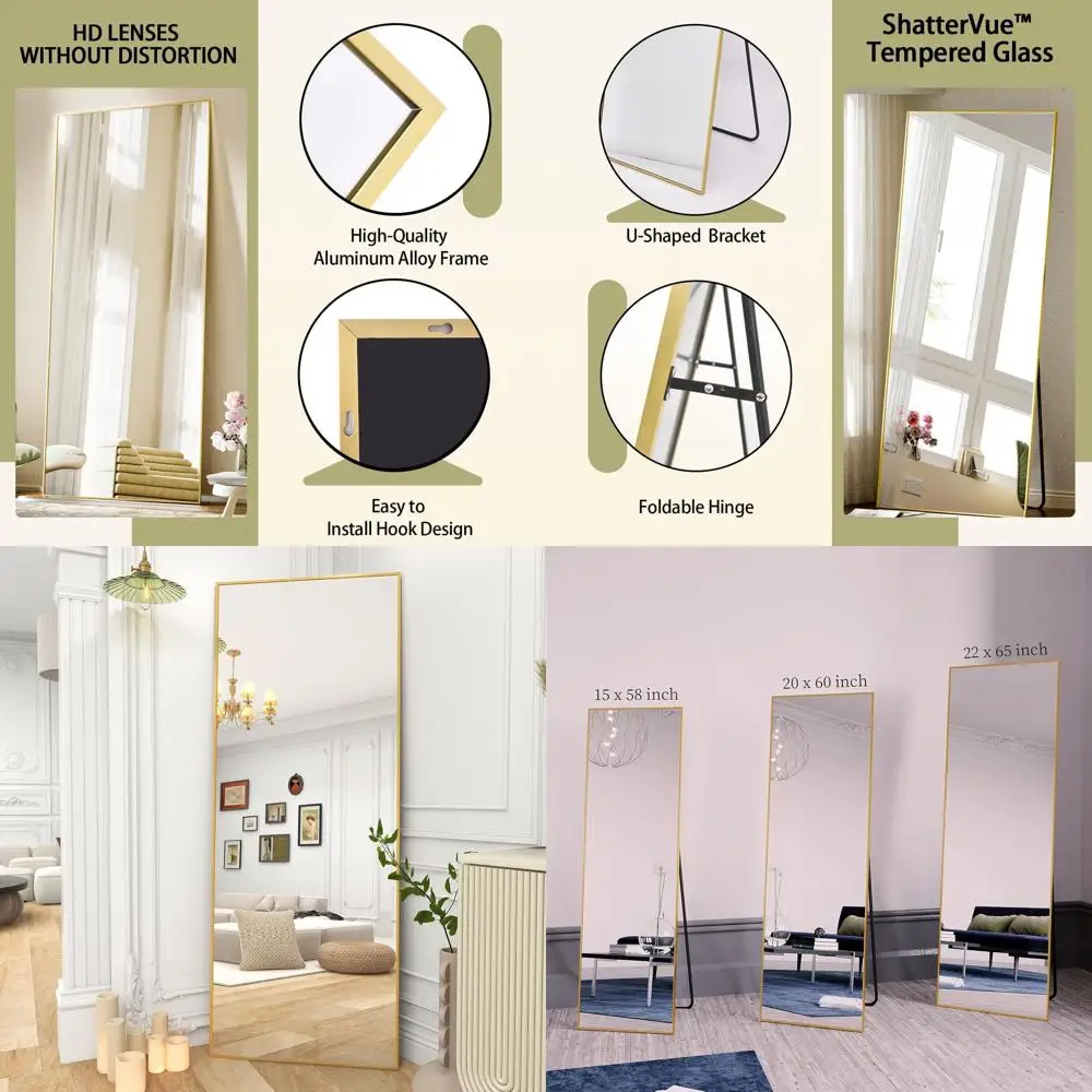 64x21 Rectangular Floor or Wall-Mounted Mirror, Ideal for Living Room or Bedroom, Gold Finish
64x21 Rectangular Floor or Wall-Mounted Mirror, Ideal for Living Room or Bedroom, Gold Finish