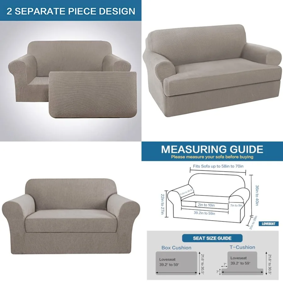 High Stretch 2-Piece Furniture Cover/Slipcover for 2 Cushion Couch Fit Lovesat Width Up to 70 Inch, Suit for T Cushion/Box Cush
High Stretch 2-Piece Furniture Cover/Slipcover for 2 Cushion Couch Fit Lovesat Width Up to 70 Inch, Suit for T Cushion/Box Cush