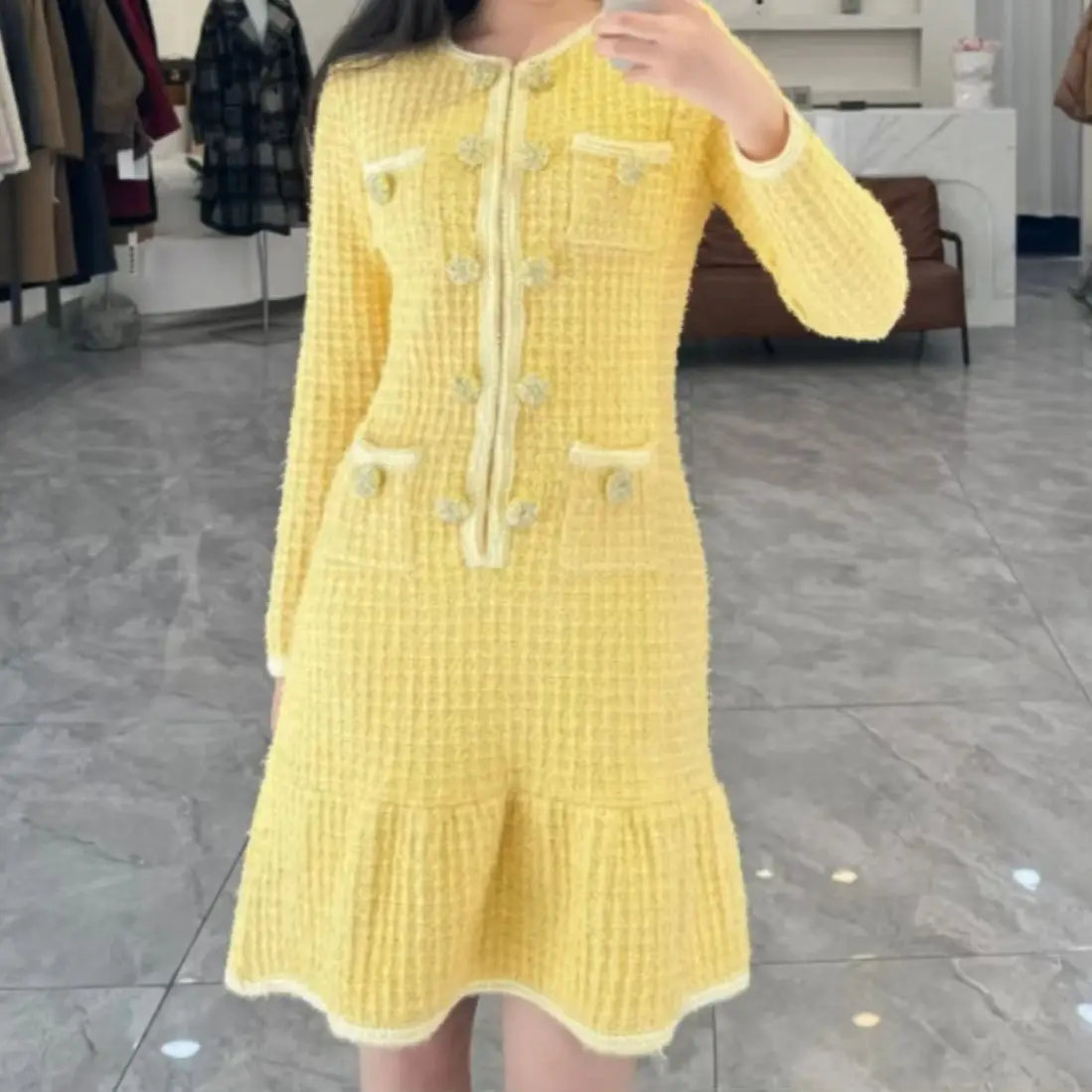 Spring And Autumn New Fashionable Atmosphere Commuting Elegant Button Knitted Round Neck Woolen Slimming Long Sleeve Dress 
Spring And Autumn New Fashionable Atmosphere Commuting Elegant Button Knitted Round Neck Woolen Slimming Long Sleeve Dress