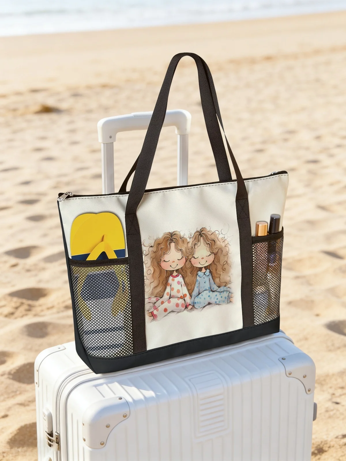 Little girl printed handbag, large capacity women's beach bag, waterproof travel shoulder bag with mesh pockets
Little girl printed handbag, large capacity women's beach bag, waterproof travel shoulder bag with mesh pockets