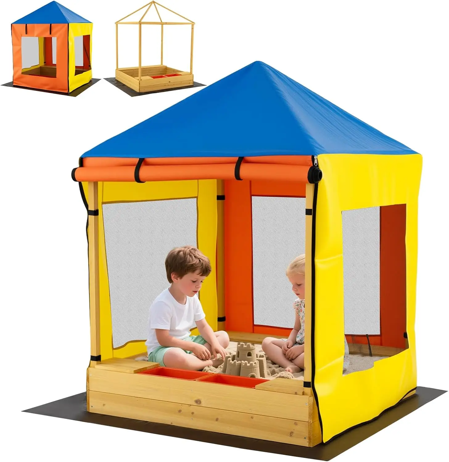 Costzon Kids Wooden Sandbox with Canopy, Outdoor Fir Wood Playhouse with Bottom Liner, Roll-up Door Curtains, Bench Seats & Stor
Costzon Kids Wooden Sandbox with Canopy, Outdoor Fir Wood Playhouse with Bottom Liner, Roll-up Door Curtains, Bench Seats & Stor