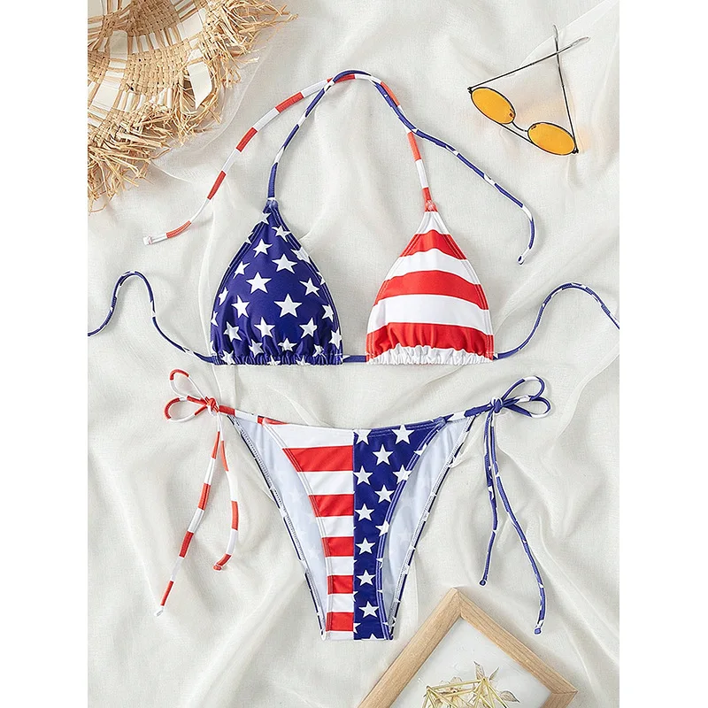 2026 New Women's Summer Beach Bikini Set American Flag Print Halter Strap Sexy Strapless Swimsuit for Beach Vacation Color Block
2026 New Women's Summer Beach Bikini Set American Flag Print Halter Strap Sexy Strapless Swimsuit for Beach Vacation Color Block