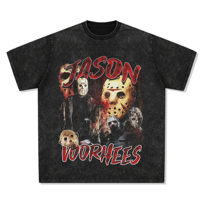Jason Voorhees Американская уличная одежда в стиле хип-хоп, брендовая потертая тяжелая рубашка с короткими рукавами и принтом в стиле ретро
Jason Voorhees Американская уличная одежда в стиле хип-хоп, брендовая потертая тяжелая рубашка с короткими рукавами и принтом в стиле ретро