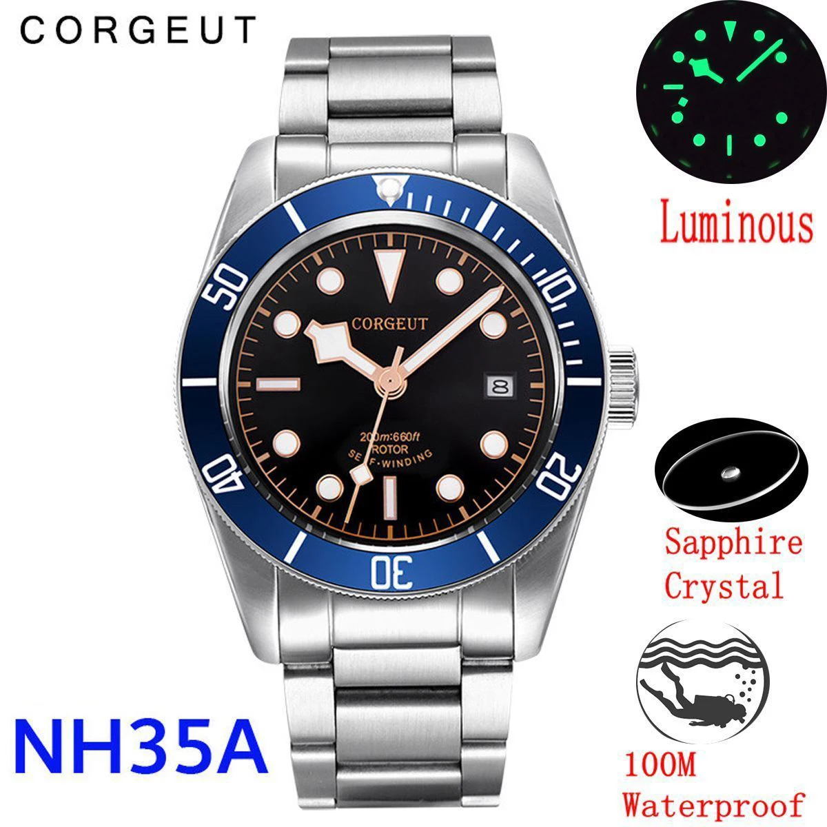 corgeut Watch Top brand Waterproof Japan NH35 Automatic Mechanical Wristwatch full steel sapphire calendar business Male Clock
corgeut Watch Top brand Waterproof Japan NH35 Automatic Mechanical Wristwatch full steel sapphire calendar business Male Clock