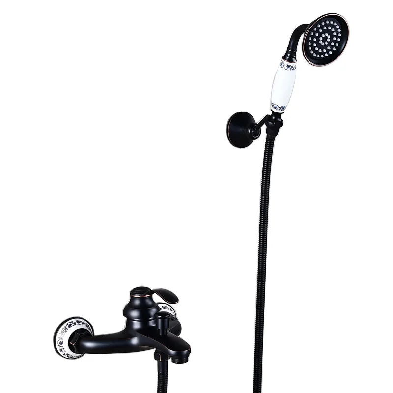 European and American bathroom full copper black bronze bathtub faucet small nozzle shower simple hot and cold shower set
European and American bathroom full copper black bronze bathtub faucet small nozzle shower simple hot and cold shower set
