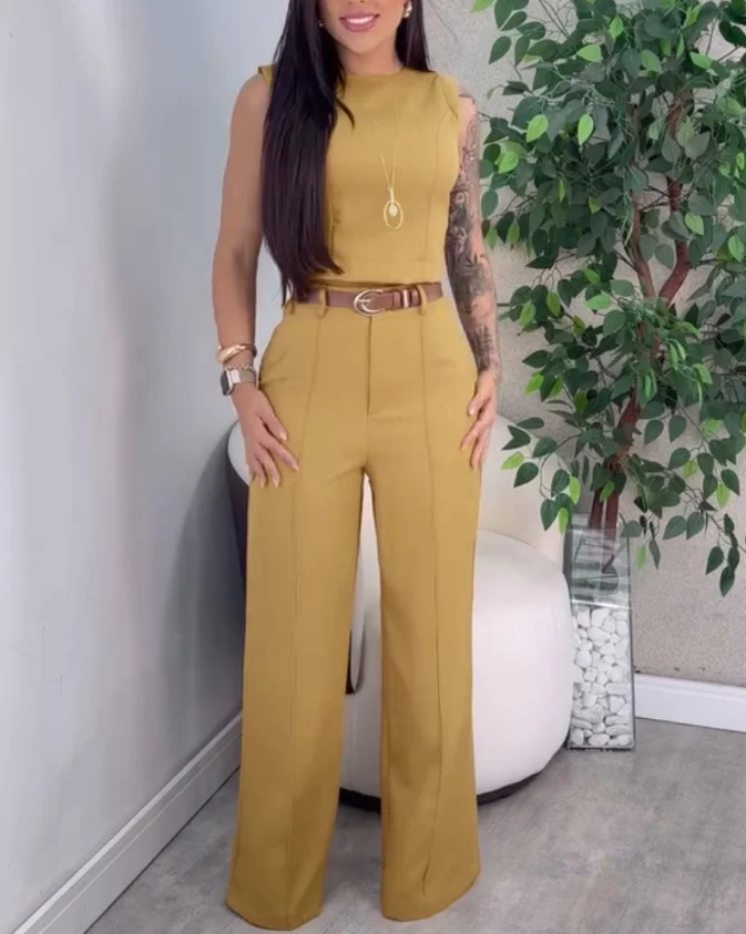 New Fashion 2025 Summer Sexy Elegant 2 Pieces Sets Womens Outfit Round Neck Sleevless Top and Casual Wide Leg Pants Set
New Fashion 2025 Summer Sexy Elegant 2 Pieces Sets Womens Outfit Round Neck Sleevless Top and Casual Wide Leg Pants Set