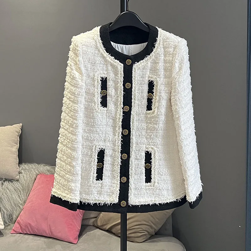 JANEFUR 2024 Women Tweed Short Coat Spring Autumn Black and white Wool Blend Jacket Women Round Neck Single Breasted Coat
JANEFUR 2024 Women Tweed Short Coat Spring Autumn Black and white Wool Blend Jacket Women Round Neck Single Breasted Coat