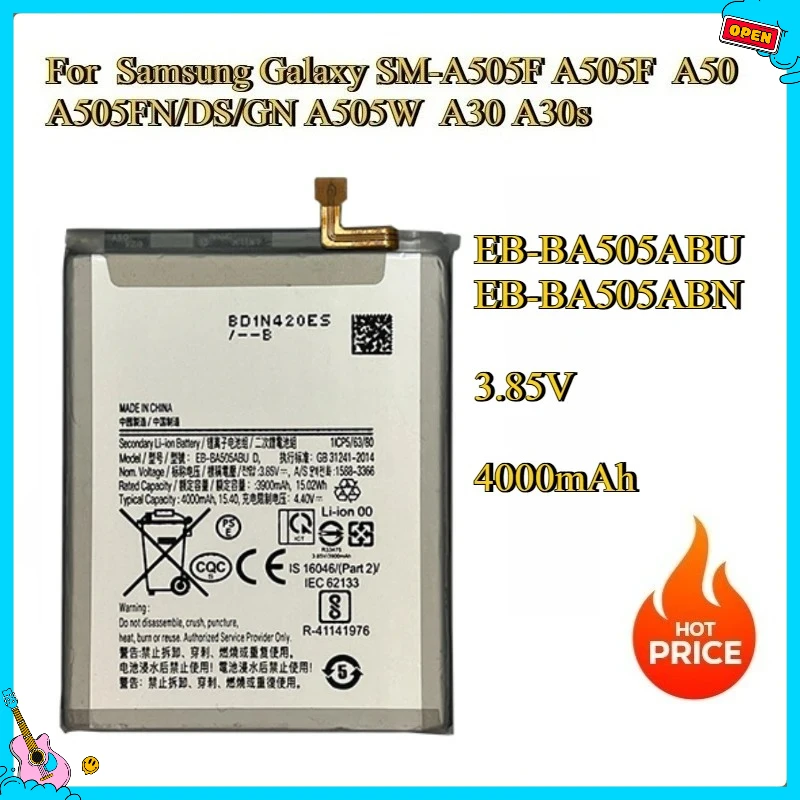 New EB-BA505ABU EB-BA505ABN 4000mAh Replacement Battery For Samsung Galaxy SM-A505F A505F A50 A505FN/DS/GN A505W A30 A30s
New EB-BA505ABU EB-BA505ABN 4000mAh Replacement Battery For Samsung Galaxy SM-A505F A505F A50 A505FN/DS/GN A505W A30 A30s