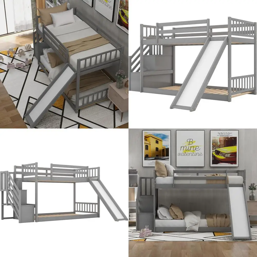 Серая двухъярусная кровать Twin over Twin с горкой и лестницей, в стиле игрового домика, не требует пружинного блока, для детей и подростков
Серая двухъярусная кровать Twin over Twin с горкой и лестницей, в стиле игрового домика, не требует пружинного блока, для детей и подростков