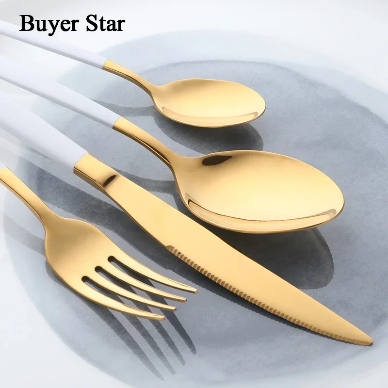 Buyer Star Flatware Set Gold Polish Black Handle Stainless Steel Food Silverware Dinnerware Utensil Kitchen Dining Cutlery Set
Buyer Star Flatware Set Gold Polish Black Handle Stainless Steel Food Silverware Dinnerware Utensil Kitchen Dining Cutlery Set