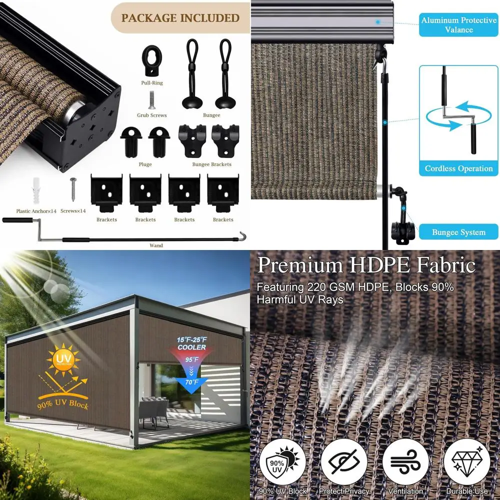 8' Wide x 8' High Outdoor Roller Shades - Crank Operated, Cordless Patio Blinds with Valance for Gazebos and Porches
8' Wide x 8' High Outdoor Roller Shades - Crank Operated, Cordless Patio Blinds with Valance for Gazebos and Porches