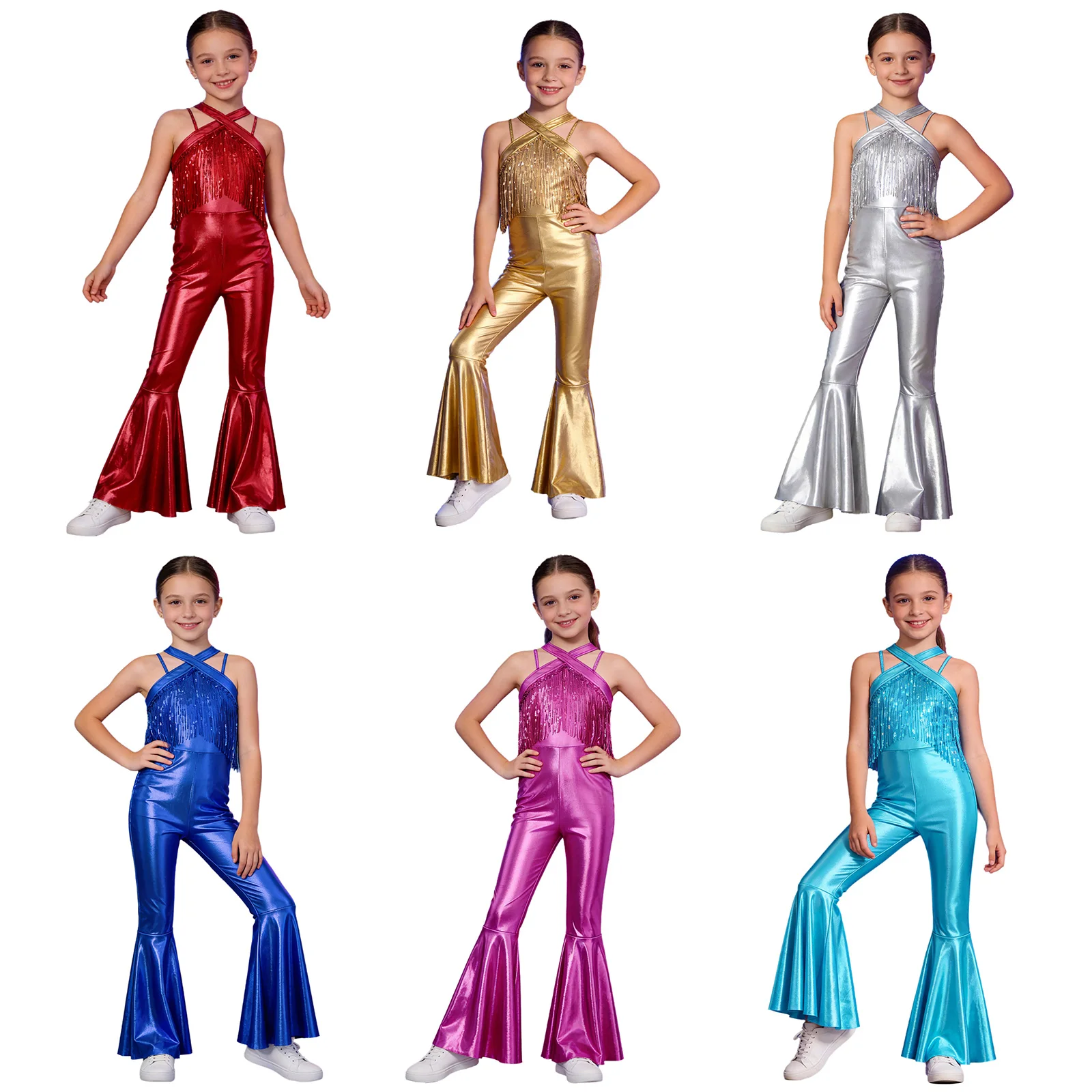 Kids Girls Shiny Metallic Disco Jazz Dance Jumpsuit Sequins Tassels Back Zipper Long Flare Pants Hippie Cowgirl Party Bodysuit
Kids Girls Shiny Metallic Disco Jazz Dance Jumpsuit Sequins Tassels Back Zipper Long Flare Pants Hippie Cowgirl Party Bodysuit