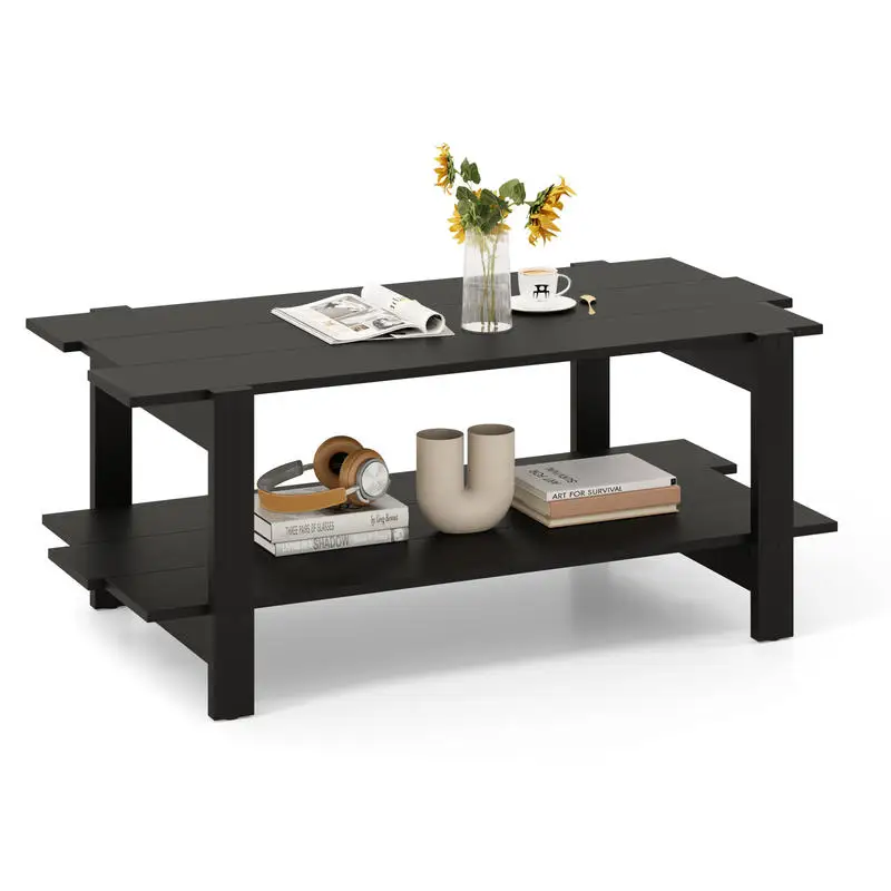 2-Tier Coffee Table Slatted Wood Center Table with Storage Shelf-Black
2-Tier Coffee Table Slatted Wood Center Table with Storage Shelf-Black