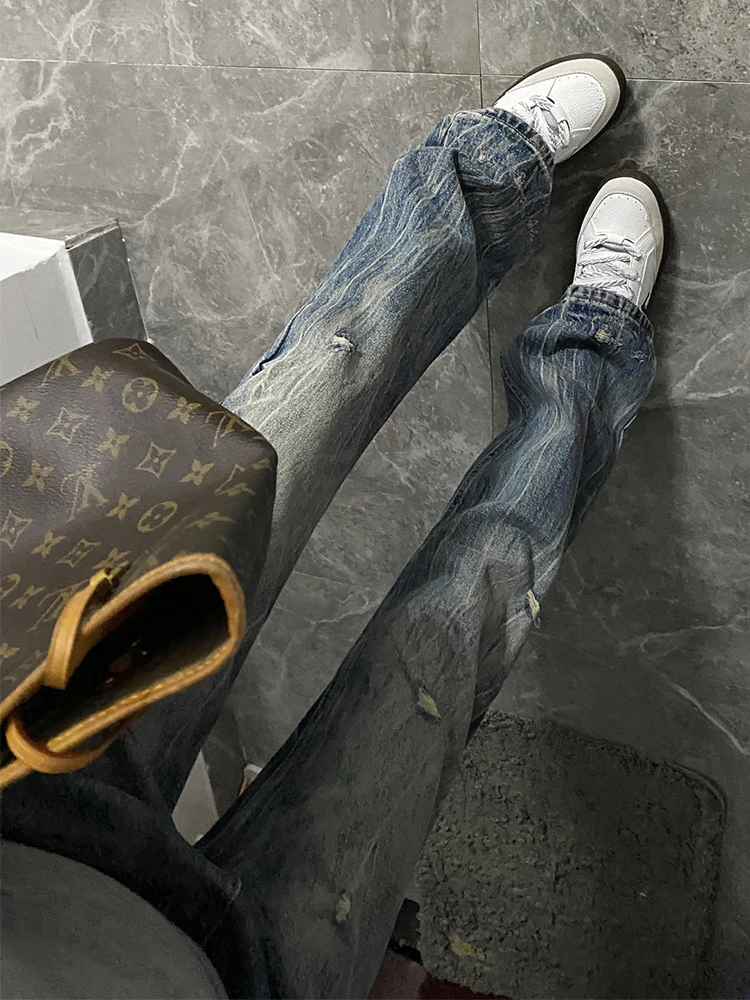 Light Blue American High Street Straight Leg Jeans Men's Casual Pants Vibe Design Break Hole Jeans Loose Fit Long Trousers
Light Blue American High Street Straight Leg Jeans Men's Casual Pants Vibe Design Break Hole Jeans Loose Fit Long Trousers