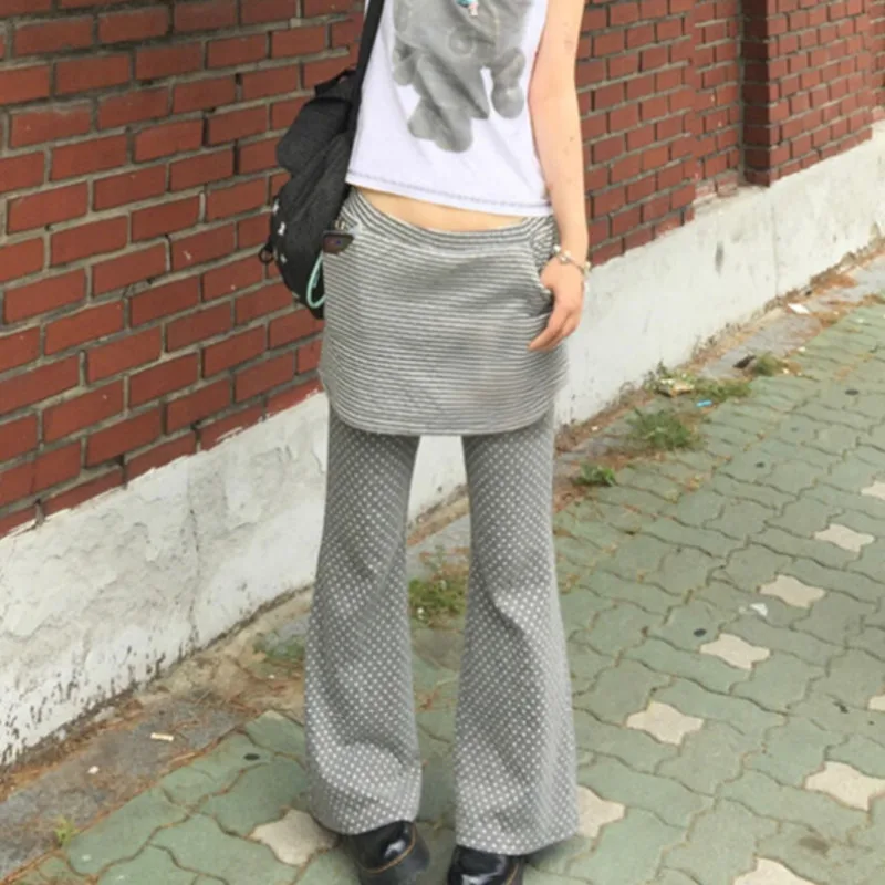 New Elegant Spring Autumn Long Skirt Pants Women Korean Fashion Preppy Gray Polka Dot Casual Slim Flare Pants Fake Two Piece
New Elegant Spring Autumn Long Skirt Pants Women Korean Fashion Preppy Gray Polka Dot Casual Slim Flare Pants Fake Two Piece