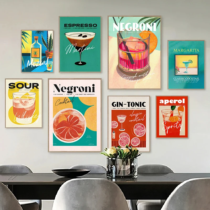 Vintage Bar Art Negroni Aperol Margarita Drink Cocktail Poster Canvas Painting Wall Art Modern Bar Kitchen Room Home Decoration
Vintage Bar Art Negroni Aperol Margarita Drink Cocktail Poster Canvas Painting Wall Art Modern Bar Kitchen Room Home Decoration