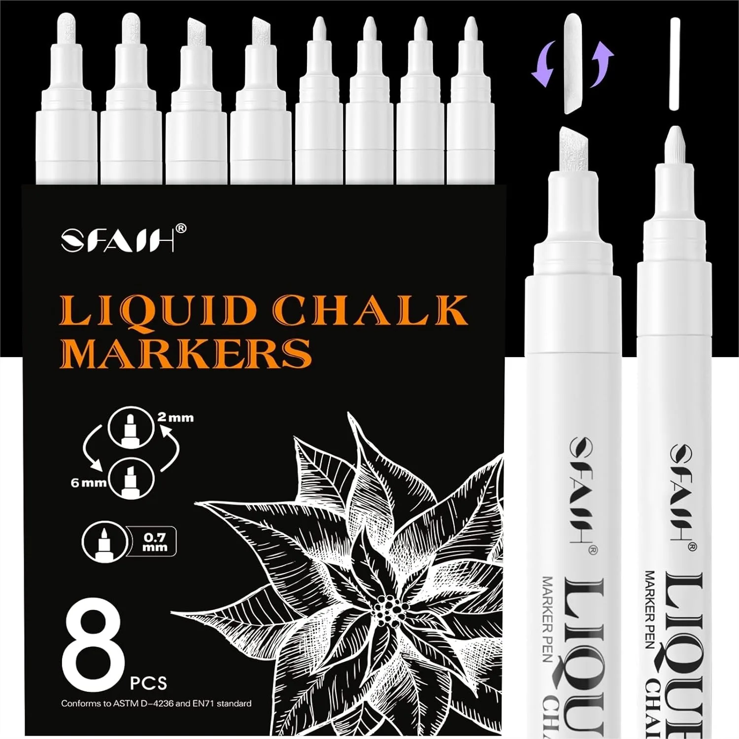 White Liquid Chalk Markers for Blackboard, Glass - 8 Pack Reversible & Fine Tip, Wet Wipe No Residue for Menu, Signs, Windows
White Liquid Chalk Markers for Blackboard, Glass - 8 Pack Reversible & Fine Tip, Wet Wipe No Residue for Menu, Signs, Windows