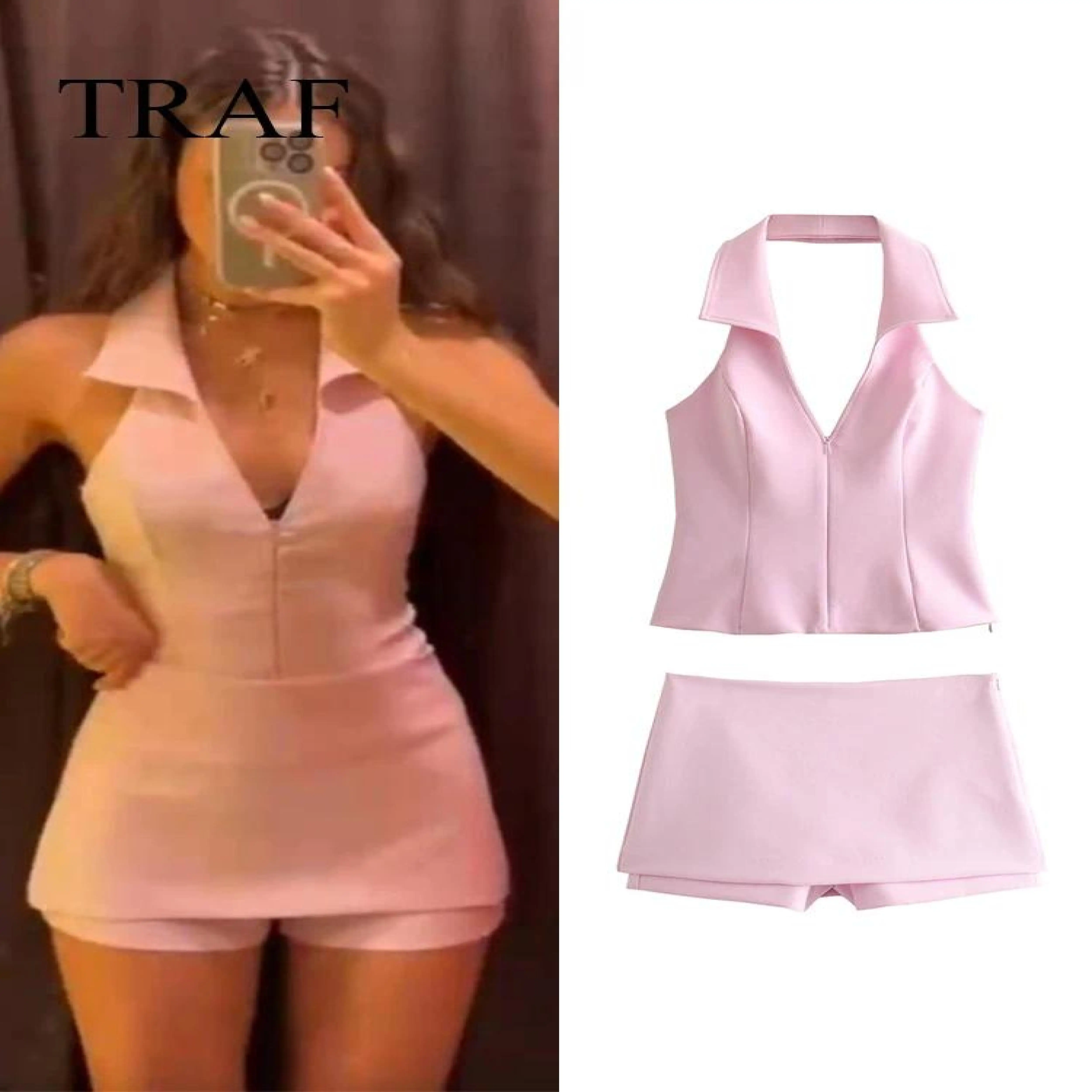 2024 Women Casual Skirts Shorts Set Chic Halter Shirt Neck Backless Top & Shorts Sweet Pink Summer Sexy Shorts Sets Dropship
2024 Women Casual Skirts Shorts Set Chic Halter Shirt Neck Backless Top & Shorts Sweet Pink Summer Sexy Shorts Sets Dropship