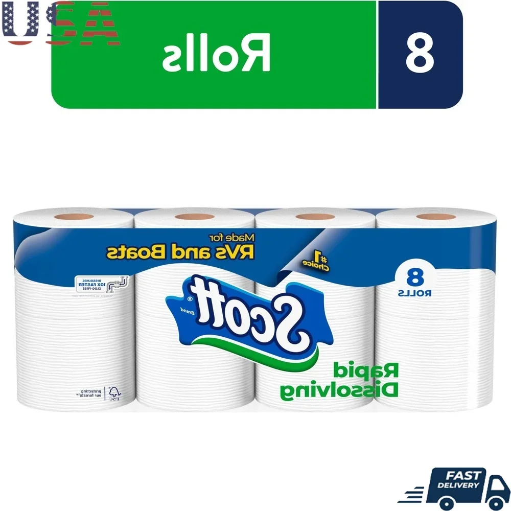 Rapid Dissolving Toilet Paper RVs Boats Septic Safe Clog Free 1 Ply 8 Double Rolls Unscented 1848 Sheets Perforated
Rapid Dissolving Toilet Paper RVs Boats Septic Safe Clog Free 1 Ply 8 Double Rolls Unscented 1848 Sheets Perforated