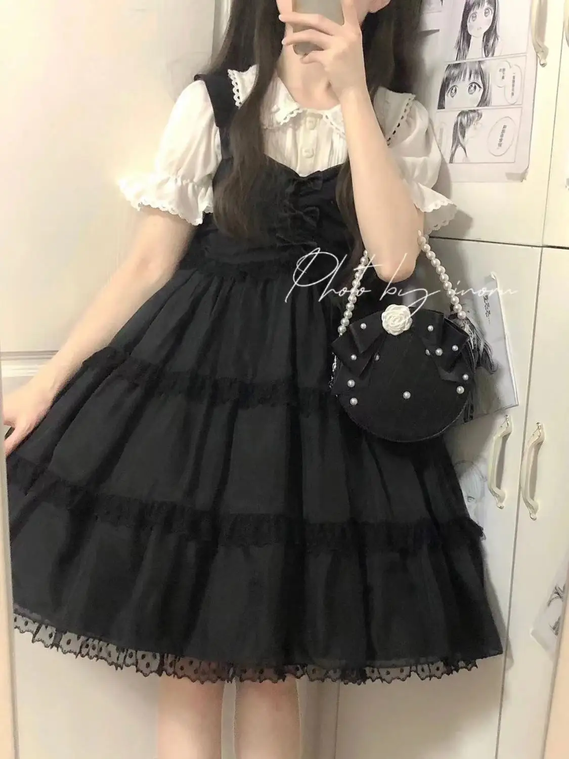Lolita Peter Pan Collar Short Sleeve Lace Shirt Women Kawaii Bow Spliced Cake Camisole Dress Summer Girl Sweet Two Pieces Set
Lolita Peter Pan Collar Short Sleeve Lace Shirt Women Kawaii Bow Spliced Cake Camisole Dress Summer Girl Sweet Two Pieces Set