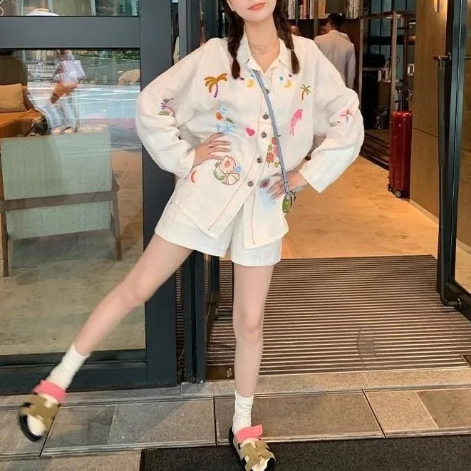 Shpmishal 2026 Women 100% Linen Shirt Set Summer Handmade Embroidery Loose Fit Two Piece Outfit Casual Vacation Wear Breathable
Shpmishal 2026 Women 100% Linen Shirt Set Summer Handmade Embroidery Loose Fit Two Piece Outfit Casual Vacation Wear Breathable