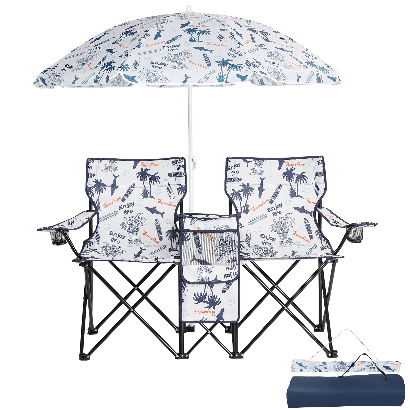 Portable Outdoor 2-Seat Folding Chair with Removable Sun Umbrella Coconut Tree
Portable Outdoor 2-Seat Folding Chair with Removable Sun Umbrella Coconut Tree