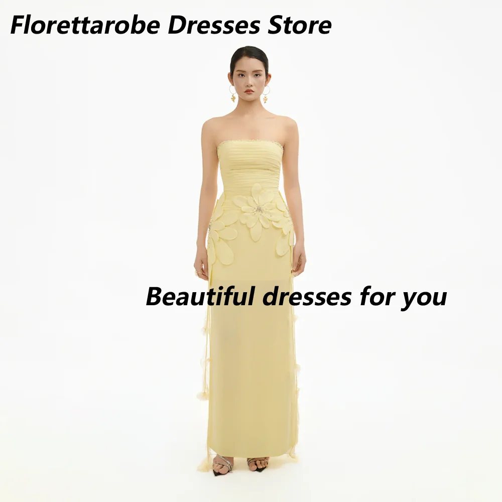 Sexy Strapless Yellow Evening Dress Customized Sleeveless Appliques A Line Prom Gown Elegant Backless Slit Party Dress
Sexy Strapless Yellow Evening Dress Customized Sleeveless Appliques A Line Prom Gown Elegant Backless Slit Party Dress