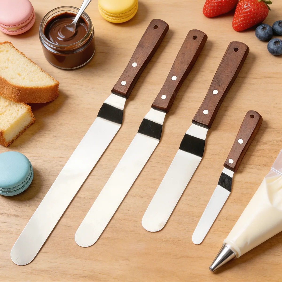4 Pcs Icing Spatula, 4/6/8/10 inch Stainless Steel Offset Cake Spatula with Wood Handle, Multi-purpose Spreader Cake Spatula
4 Pcs Icing Spatula, 4/6/8/10 inch Stainless Steel Offset Cake Spatula with Wood Handle, Multi-purpose Spreader Cake Spatula