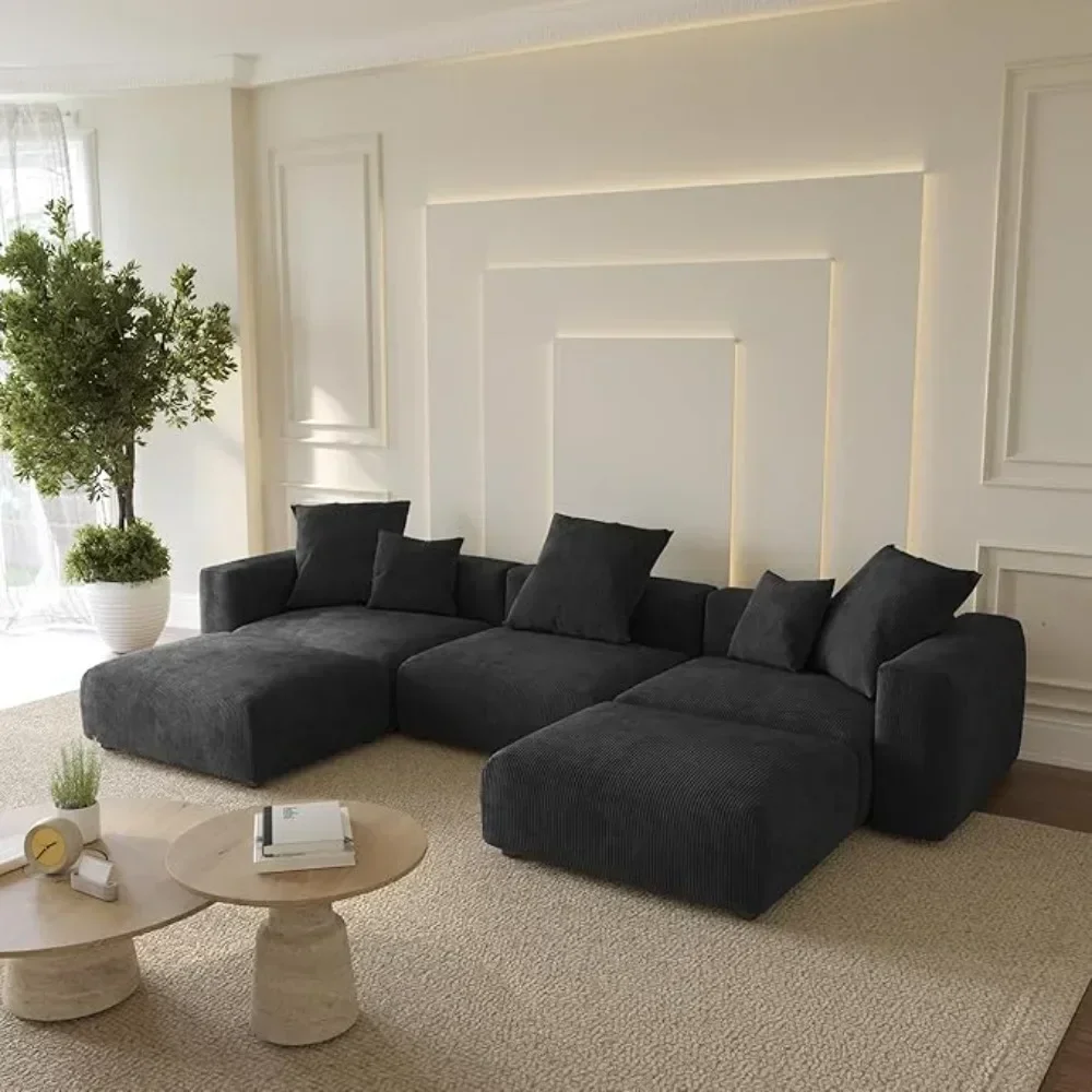Black 5 Seater U Shaped Sectional Sofa Couch with 2 Ottomans,4 Pillows,Cushion Covers Removable& Replaceable,Living Room Sofas
Black 5 Seater U Shaped Sectional Sofa Couch with 2 Ottomans,4 Pillows,Cushion Covers Removable& Replaceable,Living Room Sofas