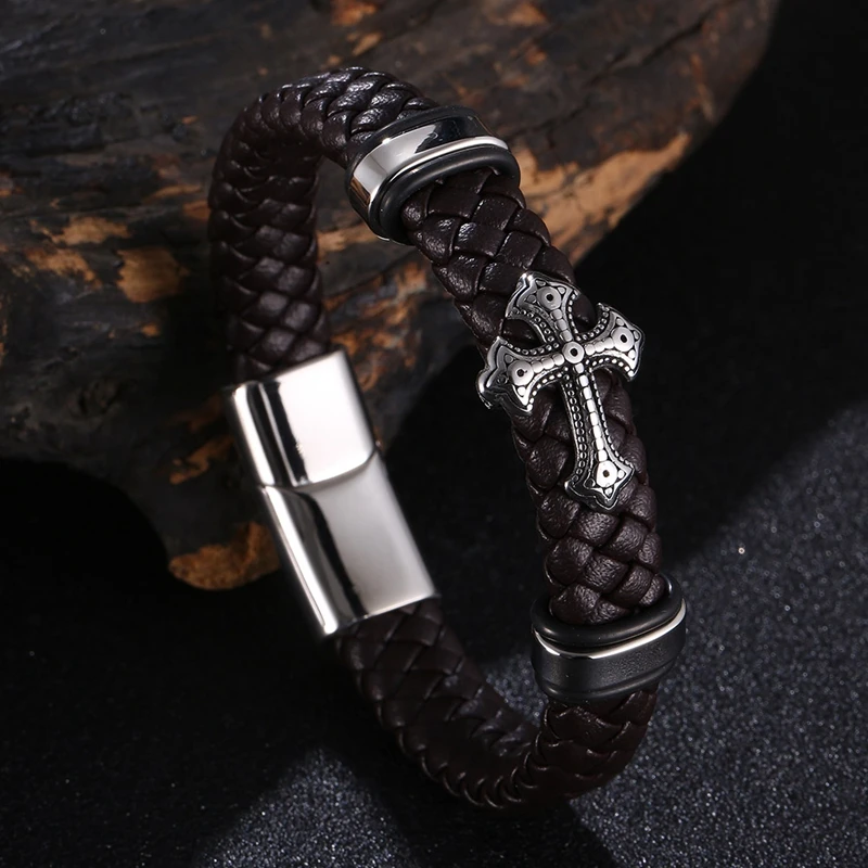 Trendy Leather Bracelets Men Stainless Steel Corss Braided Rope Bracelets For Male Female Bracelets Jewelry BB1317
Trendy Leather Bracelets Men Stainless Steel Corss Braided Rope Bracelets For Male Female Bracelets Jewelry BB1317