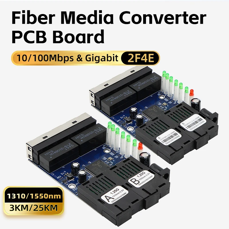 BYXGD 2F4E BIDI Fiber Media Converter PCB Board 10/100Mbps/Gigabit for Security CCTV FTTH IP Camera NVR Industrial Automation
BYXGD 2F4E BIDI Fiber Media Converter PCB Board 10/100Mbps/Gigabit for Security CCTV FTTH IP Camera NVR Industrial Automation