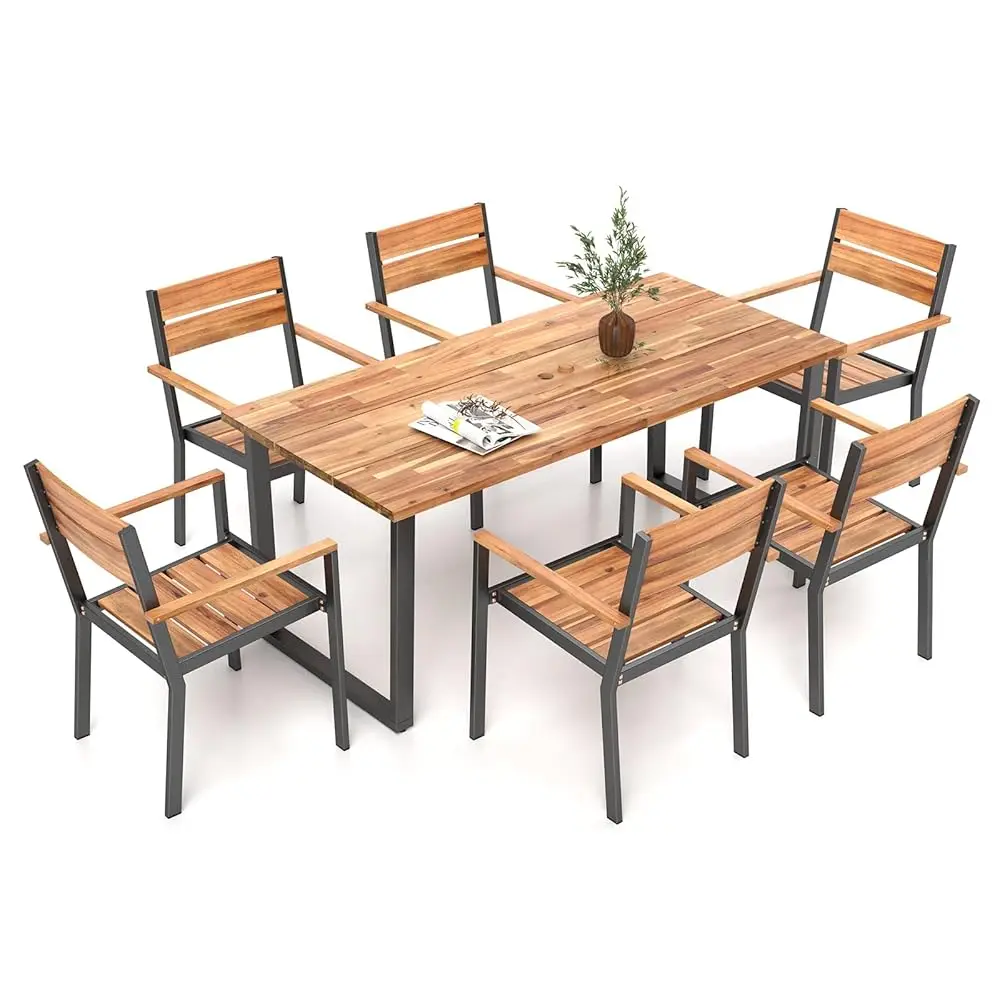 7 Pieces Acacia Wood Patio Dining Set With Metal Frame, Space-Saving Outdoor Furniture Set With 6 Stackable Armchairs And 69”
7 Pieces Acacia Wood Patio Dining Set With Metal Frame, Space-Saving Outdoor Furniture Set With 6 Stackable Armchairs And 69”