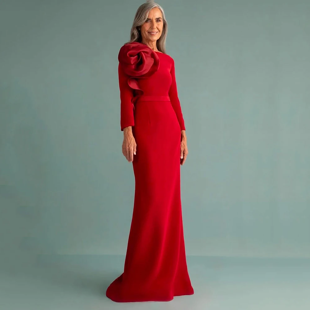 Customized Simple Red O-neck Jersey Mermaid Evening Dress Flower Full Sleeves With Zipper Floor Length Trumpet Party Prom Gowns
Customized Simple Red O-neck Jersey Mermaid Evening Dress Flower Full Sleeves With Zipper Floor Length Trumpet Party Prom Gowns