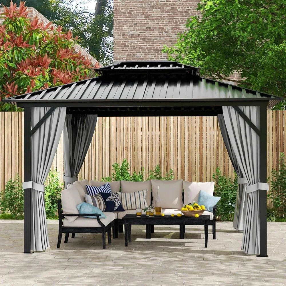 Hardtop Gazebo 10'x12', Aluminum Frame Canopy with Double Galvanized Steel Top, Outdoor Metal Pavilion with Netting
Hardtop Gazebo 10'x12', Aluminum Frame Canopy with Double Galvanized Steel Top, Outdoor Metal Pavilion with Netting
