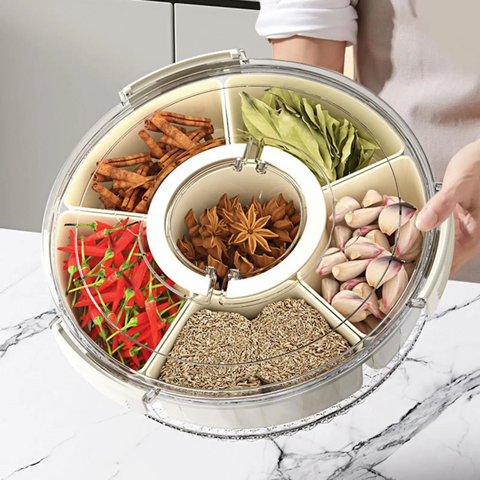Round Dried Fruit Plate 6 Compartments Divider Snacks Dish Candy Nuts Serving Tray for Biscuits Nuts Spice Appetizer Organizer
Round Dried Fruit Plate 6 Compartments Divider Snacks Dish Candy Nuts Serving Tray for Biscuits Nuts Spice Appetizer Organizer