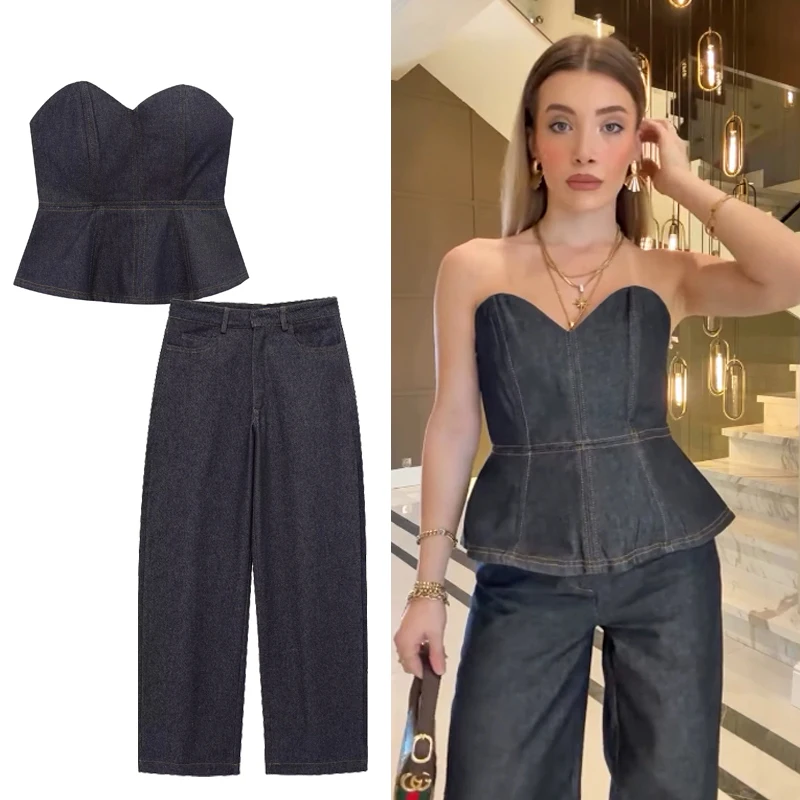 TRAF Sexy Denim Pants Set 2025 Women's Spring 2 Pieces Corset Tops Wide Leg Pants Fashion Casual Elegant Trouser Set Outfit
TRAF Sexy Denim Pants Set 2025 Women's Spring 2 Pieces Corset Tops Wide Leg Pants Fashion Casual Elegant Trouser Set Outfit