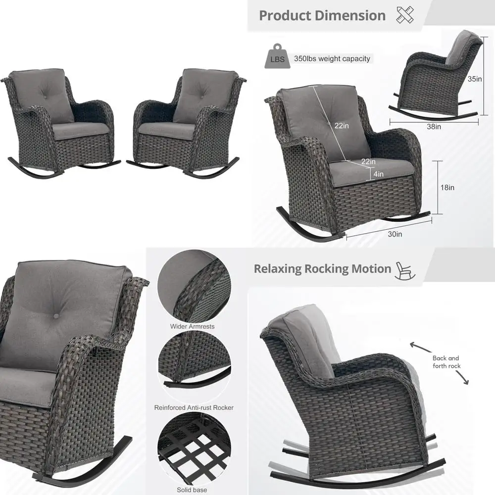 Пара плетеных кресел-качалок для улицы, набор планеров для патио для крыльца, террасы, двора и солнечной комнаты
Пара плетеных кресел-качалок для улицы, набор планеров для патио для крыльца, террасы, двора и солнечной комнаты